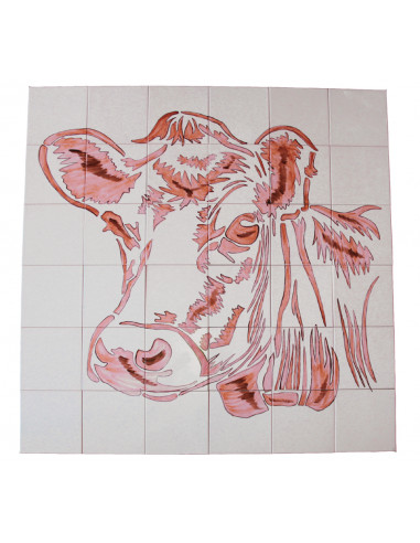 Fresque murale sur carreaux de faience décor artisanal modèle la vache 120x120 cm