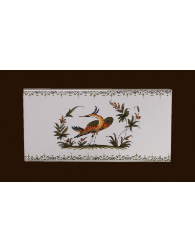 Carrelage 10 x 20 en faience décor oiseau référence 2215 tradition vieux moustiers polychrome avec double frise