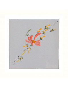 Motif artisanal sur carreau blanc décor guirlande fleuri rouge clair (1 fleurs)