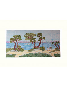 Fresque murale sur carrelage en faience décor artisanal motif bord de mer 60 x 120