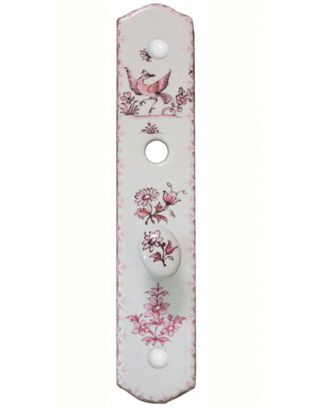 Plaque de propreté avec poignée en porcelaine modèle fermeture avec verrou condamnation motif tradition rose