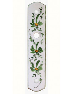 Plaque de propreté avec poignée en porcelaine blanche modèle sans orifice pour clé motifs artisanal fleurs vertes