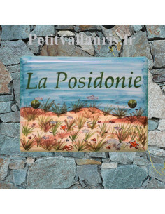 Plaque de maison en céramique motif artisanal les Posidonies+ inscription personnalisée