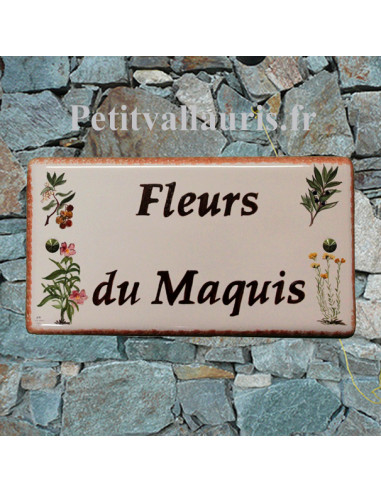 Plaque de Maison en céramique émaillée décor artisanal flore Ile de La Corse + personnalisation