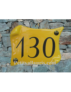 Plaque de Maison en céramique modèle parchemin 14x21 fond jaune provencal avec numéro personnalisé