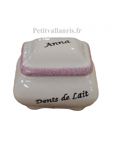 Petite Boîte à bijoux en faience blanche unie forme coussin avec personnalisation pour petite fille