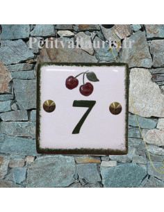 Numéro de maison personnalisé en faience motif artisanal grappe de cerises