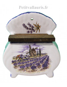 Boîte-pot à gros sel en faience blanche décor collection paysages de Provence le moulin