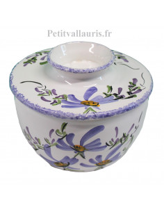 Beurrier breton en faïence conservateur couleur blanche décor artisanal fleurs bleues