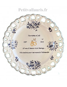 Assiette de Mariage modèle Tournesol poème personnalisé noces de palissandre