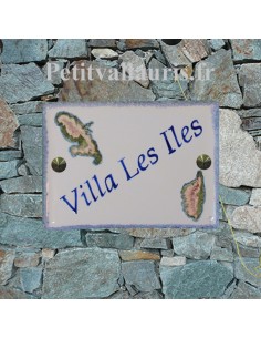 Plaque de maison en céramique émaillée motifs artisanaux iles de la Corse et de la Martinique + inscription personnalisée