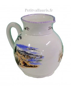 Grand Pichet -broc à eau en faience blanche collection Provence mer et lavande