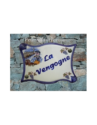 Plaque de maison parchemin en céramique Pêcheur Breton et Grappe de raisin