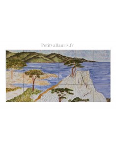 Fresque murale sur carreaux de faience décor artisanal modèle paysage de Californie (Carmel) 45x90