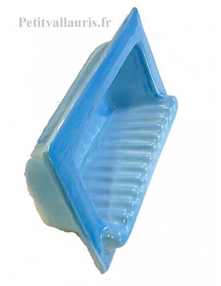 Porte savon en faience modèle rectangle à encastrer de couleur dégradée bleu clair brillant
