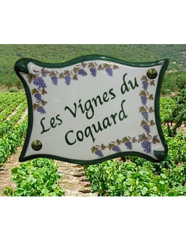 Plaque de villa parchemin décor grappe de raisin et vigne