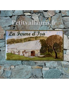 Grande plaque rectangle en faience décor artisanal d'après photo ferme en Isère + personnalisation