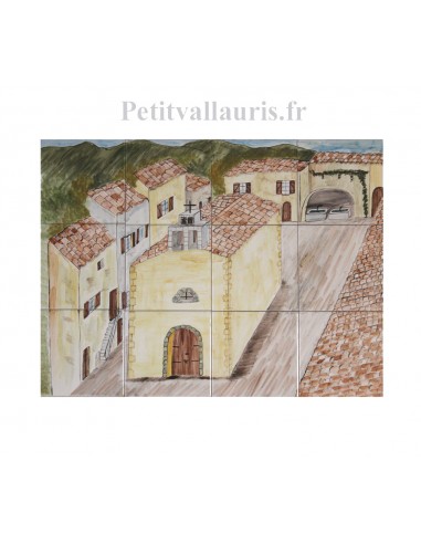 Fresque murale sur carreaux de faience décor artisanal modèle 45x60 village du Roussillon