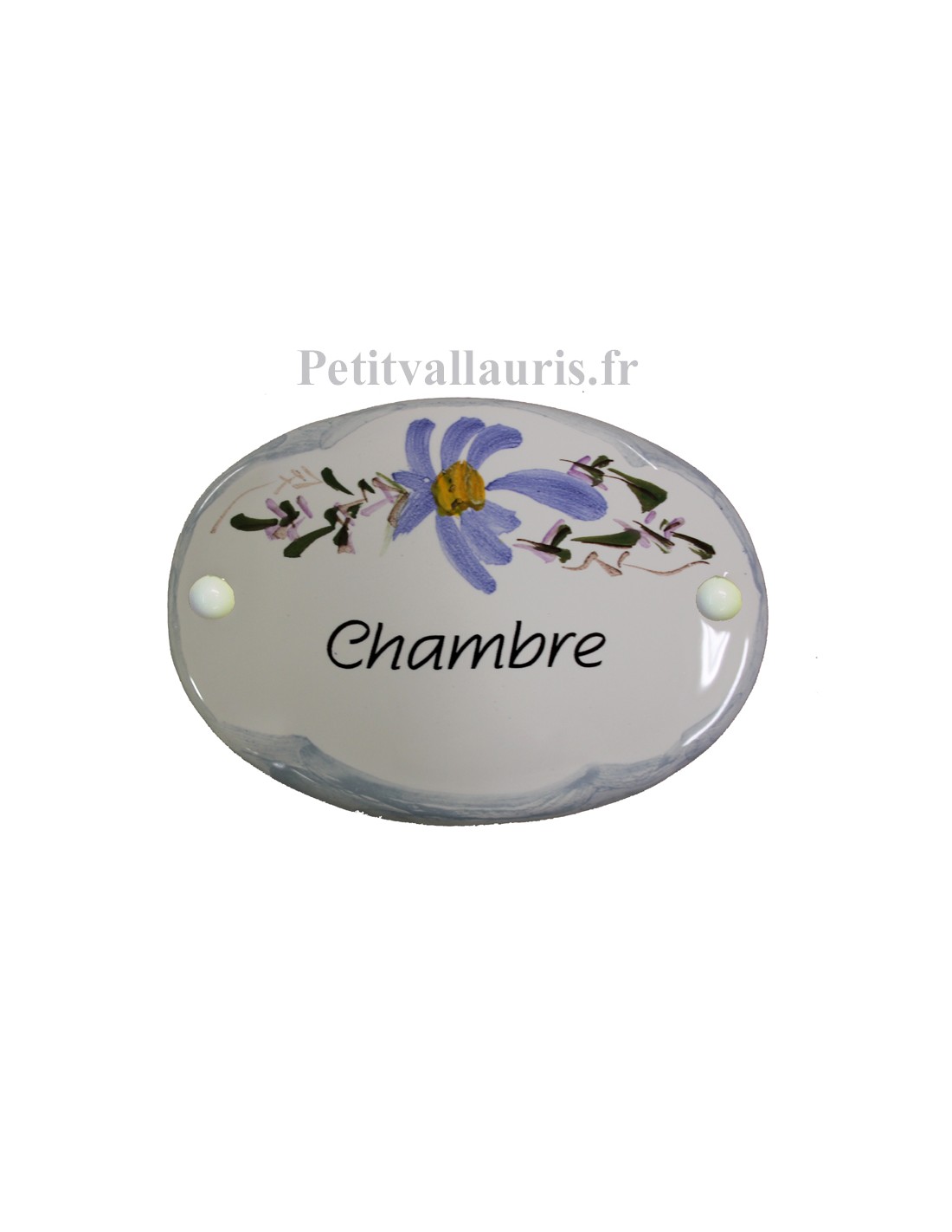 Plaque de porte modèle ovale décor tradition fleurs bleues bordure