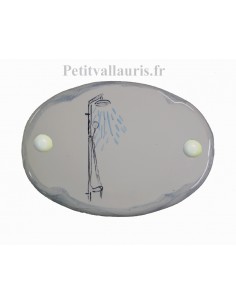 Plaque de porte en faience blanche modèle ovale bord gris motif artisanal la douche avec personnalisation