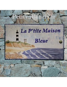 Plaque en céramique émaillée forme rectangle décor artisanal phare Charisson-Oleron + personnalisation