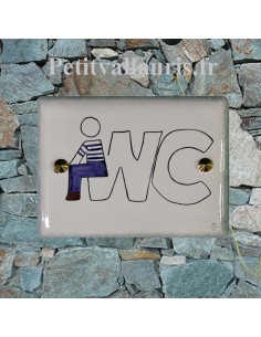 Plaque en céramique à fixer sur une porte ou contre un mur motif un bonhomme sur WC