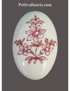 Bouton-poignée ovale en porcelaine pour fermeture de porte décor bouquet de fleurs camaïeux de rose