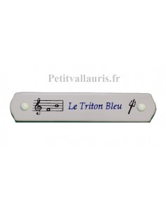 Plaque de porte en faience blanche motif partition de musique + inscription personnalisée