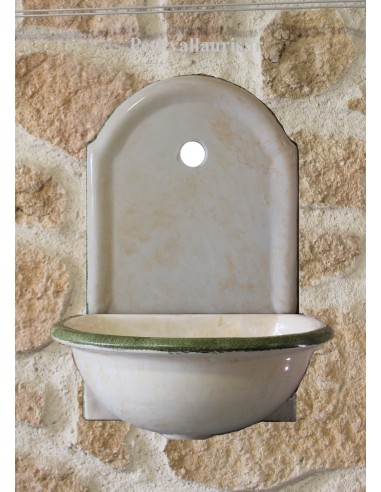 Fontaine lave main murale en céramique couleur fond pierre et bordure vert olive modèle taille 2