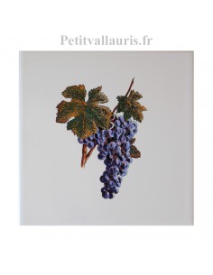 Carreau de faience blanche 20x20 au décor motif grappe de raisin