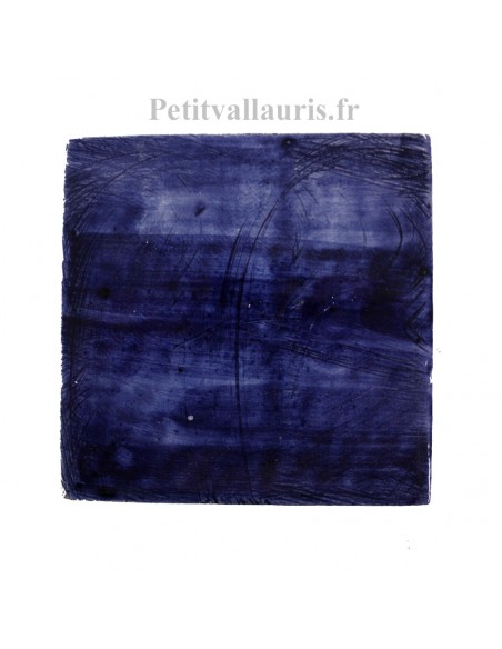 Carreau mural 10,5 x 10,5 cm bleu foncé (bleu de Sèvres)brillant en faience épaisseur 0.7 cm collection "fait maison"