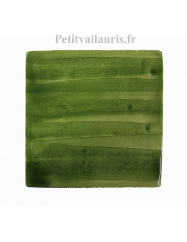 Carreau mural 10,5 x 10,5 cm couleur vert moyen brillant en faience épaisseur 0.7 cm collection "fait maison"