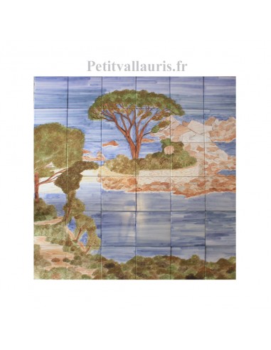 Fresque murale sur carreaux de faience décor artisanal modèle littoral Palombaggia 120 x 120