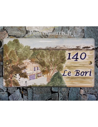 Grande plaque de villa rectangle décor paysage villa et vue massif Sainte Victoire