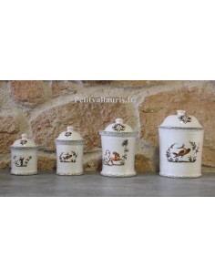 Série de 4 Pots de cheminée rond décor tradition vieux moustiers polychrome