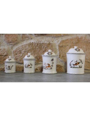 Série de 4 Pots de cheminée rond décor tradition vieux moustiers polychrome