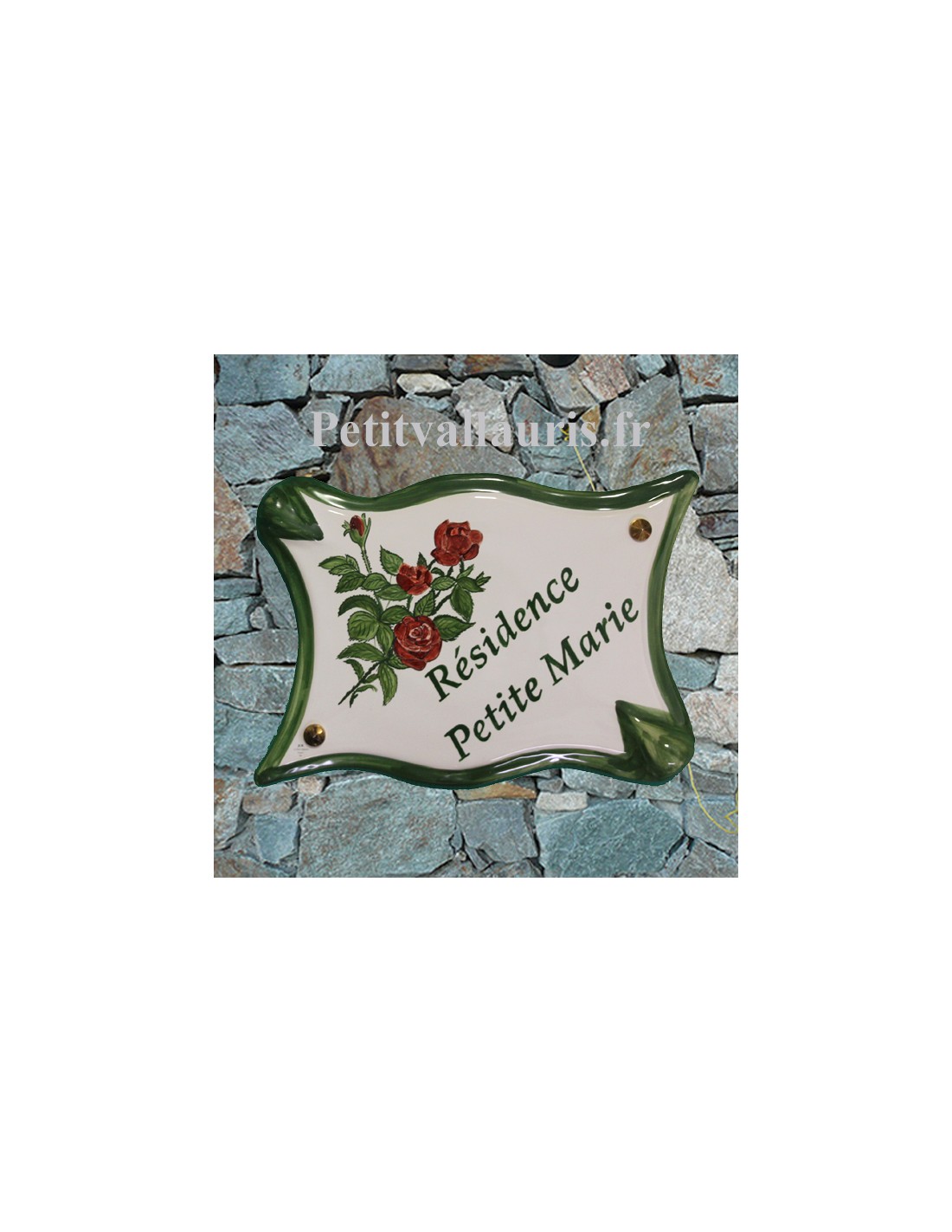 Plaque de porte modèle parchemin décor tradition fleurs roses avec