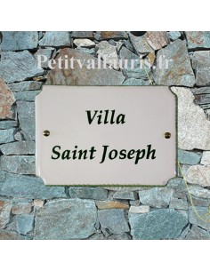 Grande plaque de villa en faience émaillée bordure et inscription personnalisée de couleur verte
