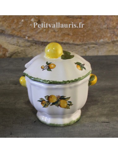 Confiturier sucrier en faience blanche décor collection les citrons