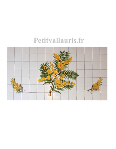 Fresque sur carreaux de faience collection flore Méditerranéenne décor artisanal les Mimosas
