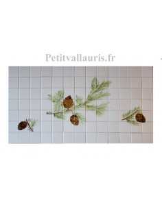 Fresque sur carreaux de faïence collection flore Méditerranéenne décor artisanal Pignes de pin