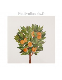 Carreau en faience blanche décor artisanal collection flore méditerranéenne le petit Oranger