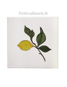 Carreau en faience blanche décor artisanal collection flore méditerranéenne les Citrons