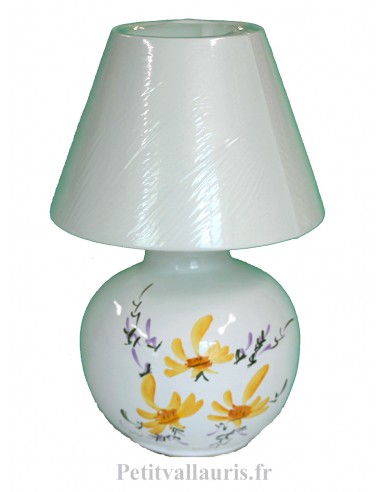 Petite Lampe en faïence modèle ronde décor artisanal fleurs jaunes orangées