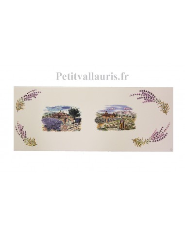 Petite Fresque céramique murale blanche motifs récolte des lavandes et berger en Provence