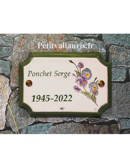 Plaque en céramique aux angles incurvés motif artisanal les pensées avec inscription personnalisée