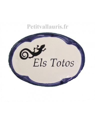 Plaque de porte en faïence blanche modèle ovale motif artisanal la Salamandre avec personnalisation