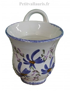 Entonnoir à confiture en céramique blanche décor artisanal fleurs bleues