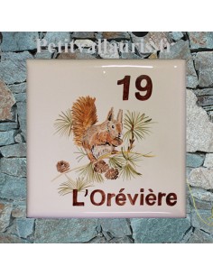Grande plaque de maison en céramique modèle carrée avec motif artisanal l'écureuil+ texte personnalisé