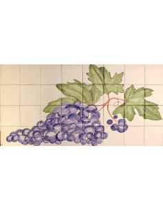 Fresque murale sur carreaux de faience décor artisanal modèle grappe de raisin 40x80